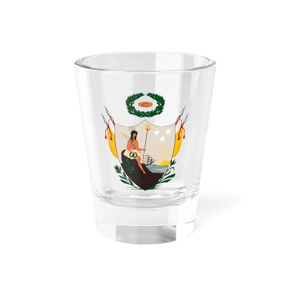 Primer escudo de armas de la República de Colombia Gran Colombia (Colombia) (Coat of Arms) Shot Glass 1.5oz 1.5oz - Go Mug Yourself