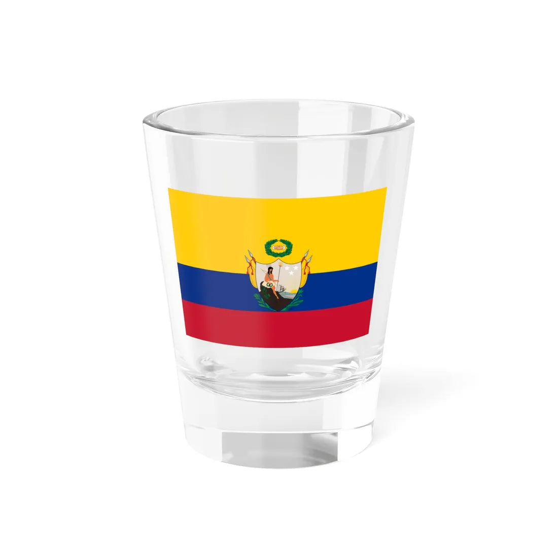 Primera bandera de la Gran Colombia con escudo centrado versión 3 (Colombia) Shot Glass 1.5oz 1.5oz - Go Mug Yourself