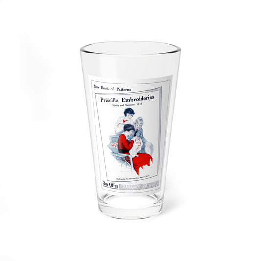 Priscilla Embroideries adv, The Modern Priscilla, June 1916 (Magazine Illustration) Pint Glass 16oz-16oz-Go Mug Yourself