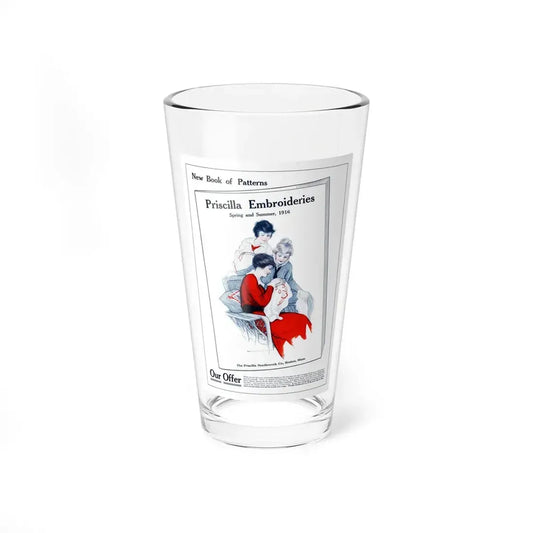 Priscilla Embroideries adv, The Modern Priscilla, June 1916 (Magazine Illustration) Pint Glass 16oz 16oz - Go Mug Yourself