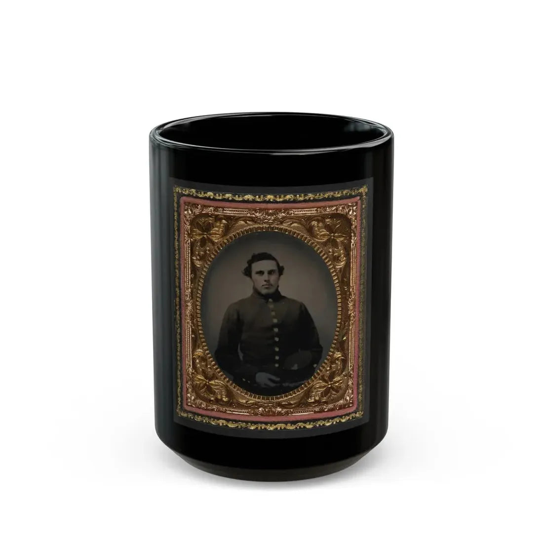 Private Abram M. Carhart Of Company C, 177th New York Infantry Regiment With Kepi (U.S. Civil War) Black Coffee Mug 15oz - Go Mug Yourself