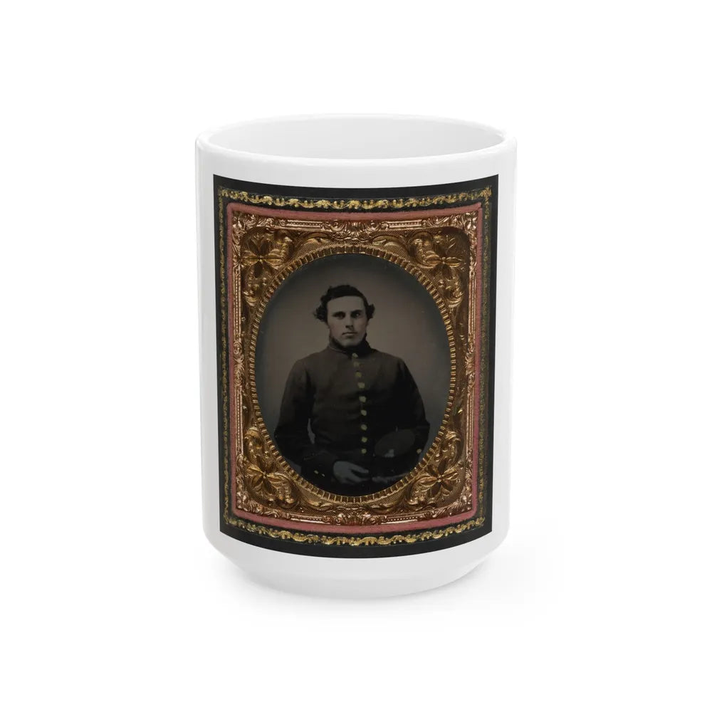 Private Abram M. Carhart Of Company C, 177th New York Infantry Regiment With Kepi (U.S. Civil War) White Coffee Mug-15oz-Go Mug Yourself