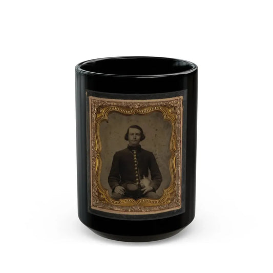 Private Amos Guise Of Co. H, 3rd South Carolina Infantry Regiment, In Uniform With Canteen (U.S. Civil War) Black Coffee Mug 15oz - Go Mug Yourself