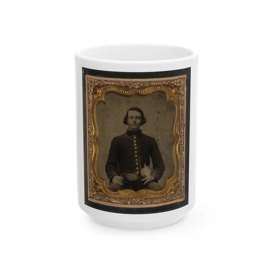Private Amos Guise Of Co. H, 3rd South Carolina Infantry Regiment, In Uniform With Canteen (U.S. Civil War) White Coffee Mug 15oz - Go Mug Yourself