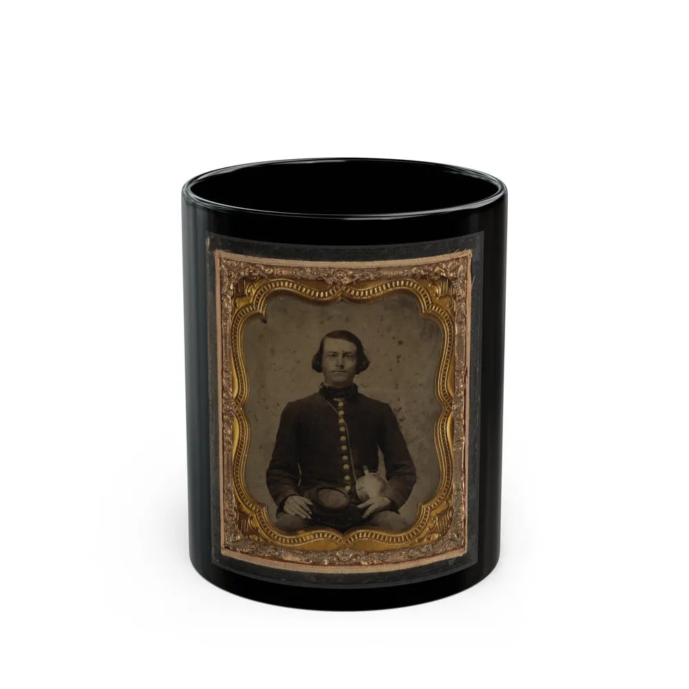 Private Amos Guise Of Co. H, 3rd South Carolina Infantry Regiment, In Uniform With Canteen (U.S. Civil War) Black Coffee Mug-11oz-Go Mug Yourself