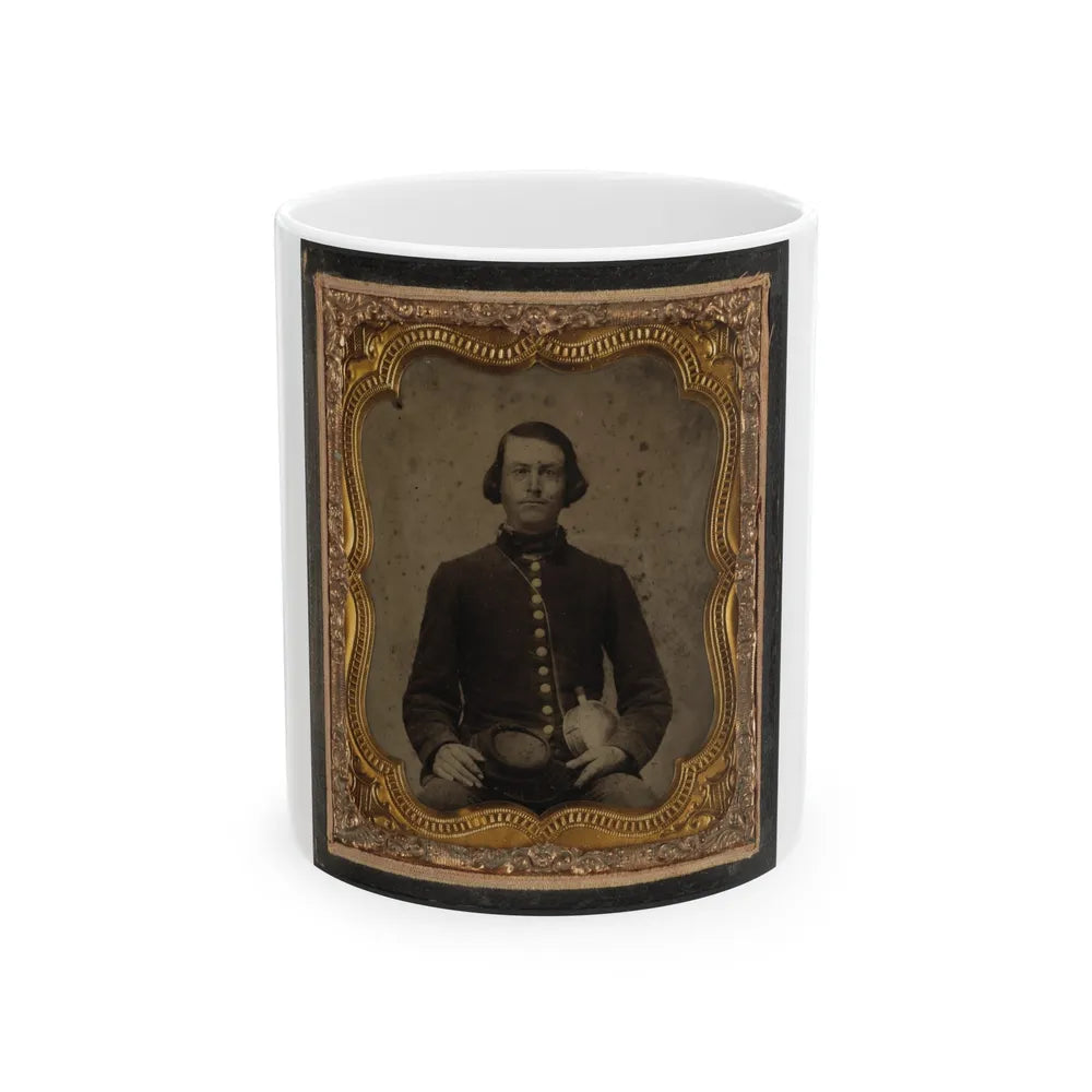 Private Amos Guise Of Co. H, 3rd South Carolina Infantry Regiment, In Uniform With Canteen (U.S. Civil War) White Coffee Mug-11oz-Go Mug Yourself