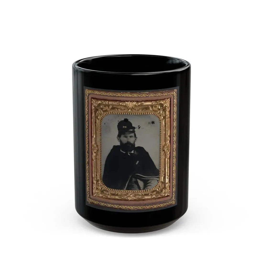 Private Archibald D. Council Of Co. K, 18th North Carolina Infantry Regiment, In Uniform And Wrapped With Hospital Blanket (U.S. Civil War) Black Coffee Mug 15oz - Go Mug Yourself