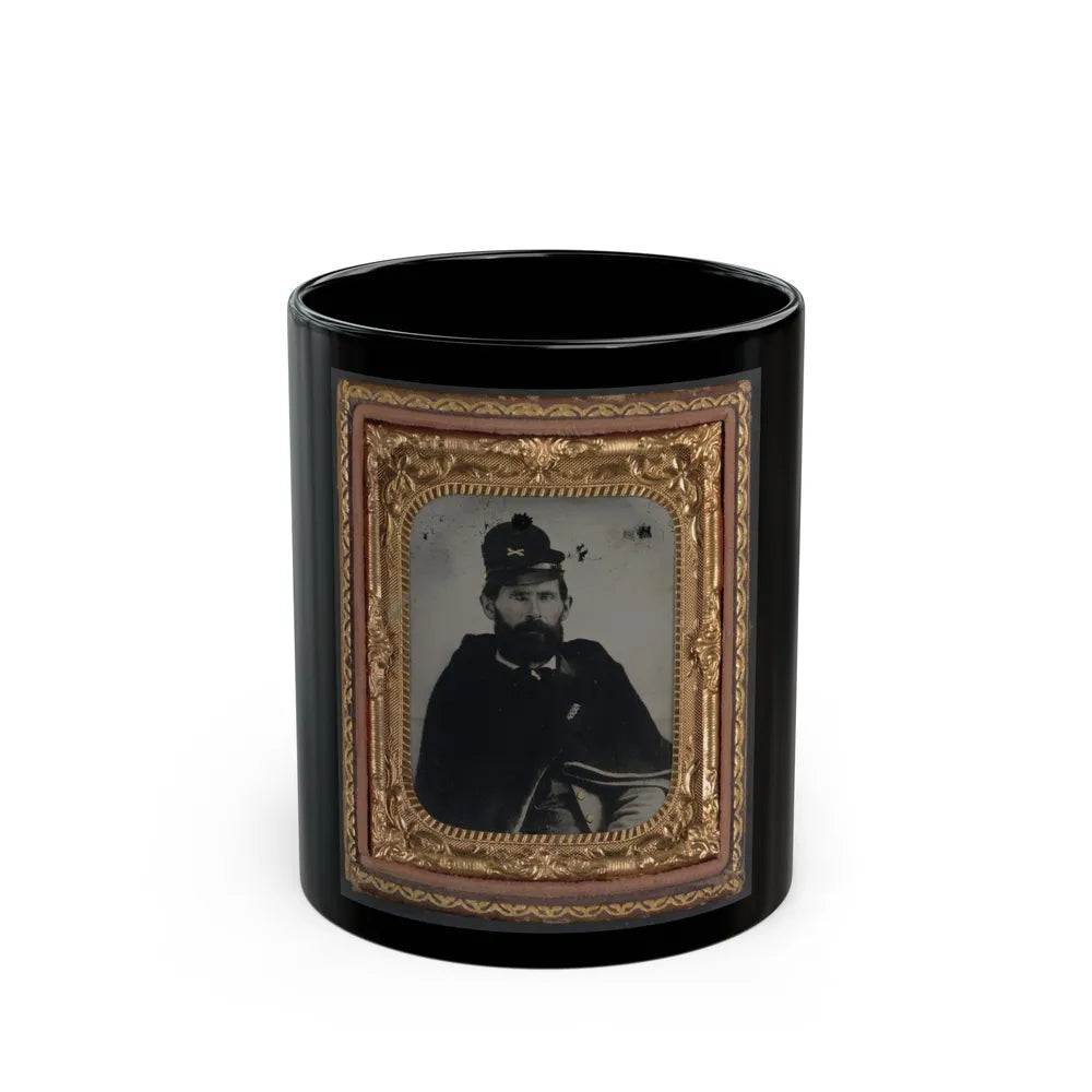 Private Archibald D. Council Of Co. K, 18th North Carolina Infantry Regiment, In Uniform And Wrapped With Hospital Blanket (U.S. Civil War) Black Coffee Mug-11oz-Go Mug Yourself