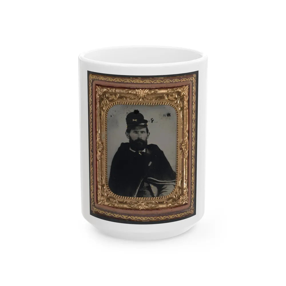 Private Archibald D. Council Of Co. K, 18th North Carolina Infantry Regiment, In Uniform And Wrapped With Hospital Blanket (U.S. Civil War) White Coffee Mug-15oz-Go Mug Yourself