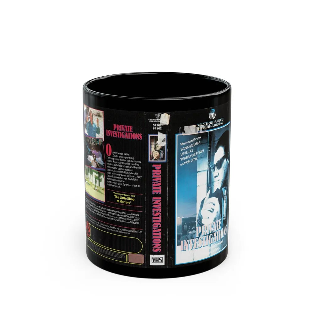 PRIVATE INVESTIGATIONS (VHS COVER) - Black Coffee Mug-11oz-Go Mug Yourself