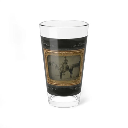 Private Levi F. Hocker Of Co. F, 17th Pennsylvania Cavalry Regiment, In Uniform With Pistol And Sword, On Horseback (U.S. Civil War) Pint Glass 16oz 16oz - Go Mug Yourself