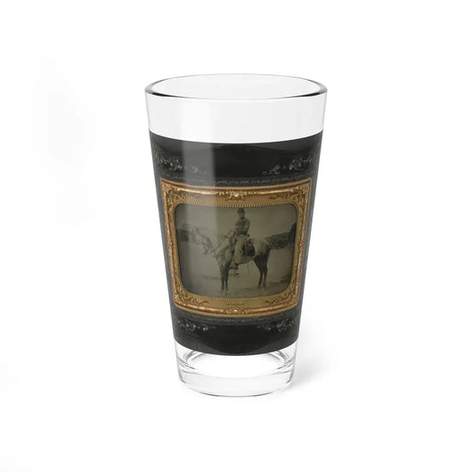 Private Levi F. Hocker Of Co. F, 17th Pennsylvania Cavalry Regiment, In Uniform With Pistol And Sword, On Horseback (U.S. Civil War) Pint Glass 16oz 16oz - Go Mug Yourself