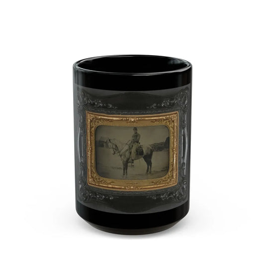 Private Levi F. Hocker Of Co. F, 17th Pennsylvania Cavalry Regiment, In Uniform With Pistol And Sword, On Horseback (U.S. Civil War) Black Coffee Mug-15oz-Go Mug Yourself