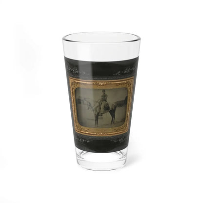 Private Levi F. Hocker Of Co. F, 17th Pennsylvania Cavalry Regiment, In Uniform With Pistol And Sword, On Horseback (U.S. Civil War) Pint Glass 16oz-16oz-Go Mug Yourself