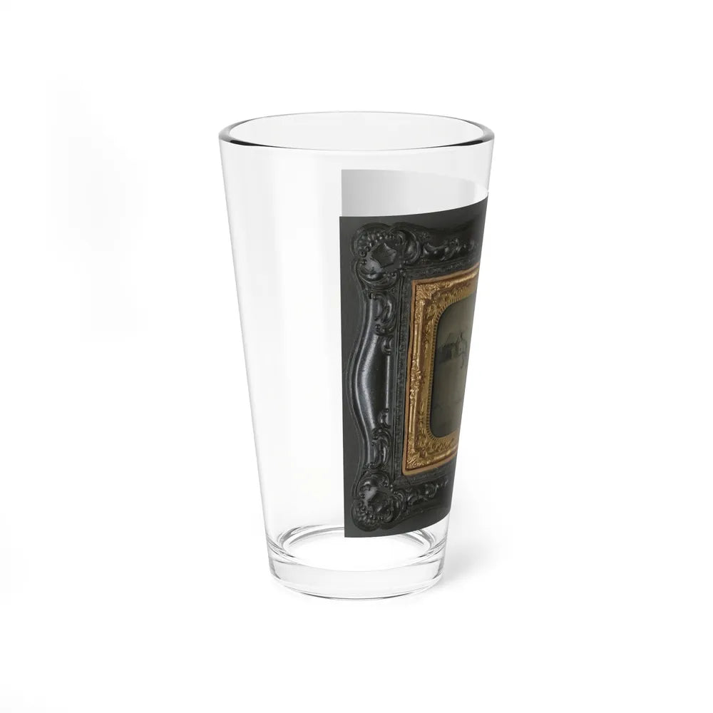 Private Levi F. Hocker Of Co. F, 17th Pennsylvania Cavalry Regiment, In Uniform With Pistol And Sword, On Horseback (U.S. Civil War) Pint Glass 16oz-Go Mug Yourself
