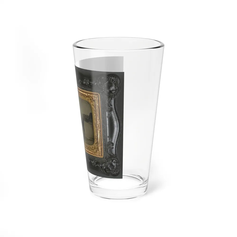 Private Levi F. Hocker Of Co. F, 17th Pennsylvania Cavalry Regiment, In Uniform With Pistol And Sword, On Horseback (U.S. Civil War) Pint Glass 16oz-Go Mug Yourself