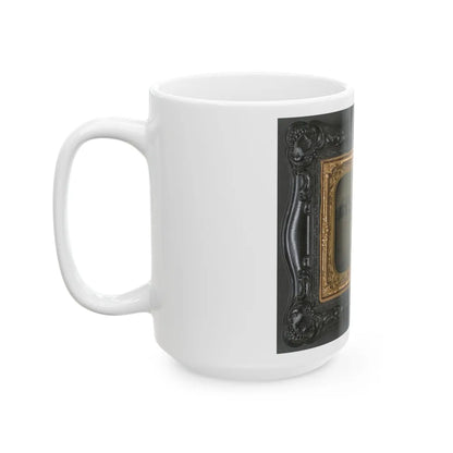Private Levi F. Hocker Of Co. F, 17th Pennsylvania Cavalry Regiment, In Uniform With Pistol And Sword, On Horseback (U.S. Civil War) White Coffee Mug-Go Mug Yourself