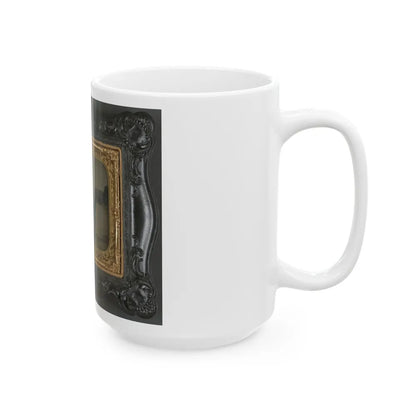 Private Levi F. Hocker Of Co. F, 17th Pennsylvania Cavalry Regiment, In Uniform With Pistol And Sword, On Horseback (U.S. Civil War) White Coffee Mug-Go Mug Yourself
