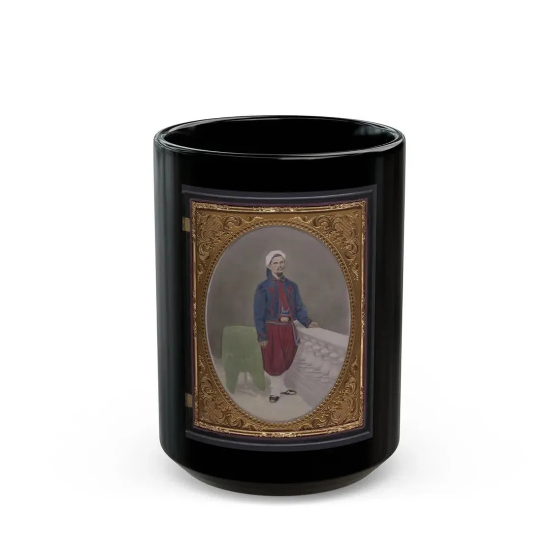 Private Louis A. Matos Of Co. C, 5th New York Infantry Regiment In Union Zouave Uniform (U.S. Civil War) Black Coffee Mug 15oz - Go Mug Yourself