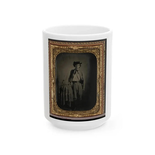 Private Lucien Love Of Co. D, 43rd Virginia Cavalry Battalion, In Uniform With Sword (U.S. Civil War) White Coffee Mug 15oz - Go Mug Yourself