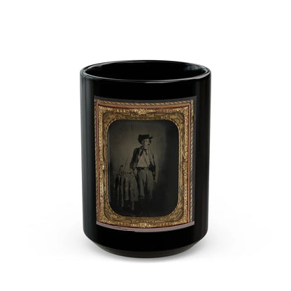 Private Lucien Love Of Co. D, 43rd Virginia Cavalry Battalion, In Uniform With Sword (U.S. Civil War) Black Coffee Mug-15oz-Go Mug Yourself