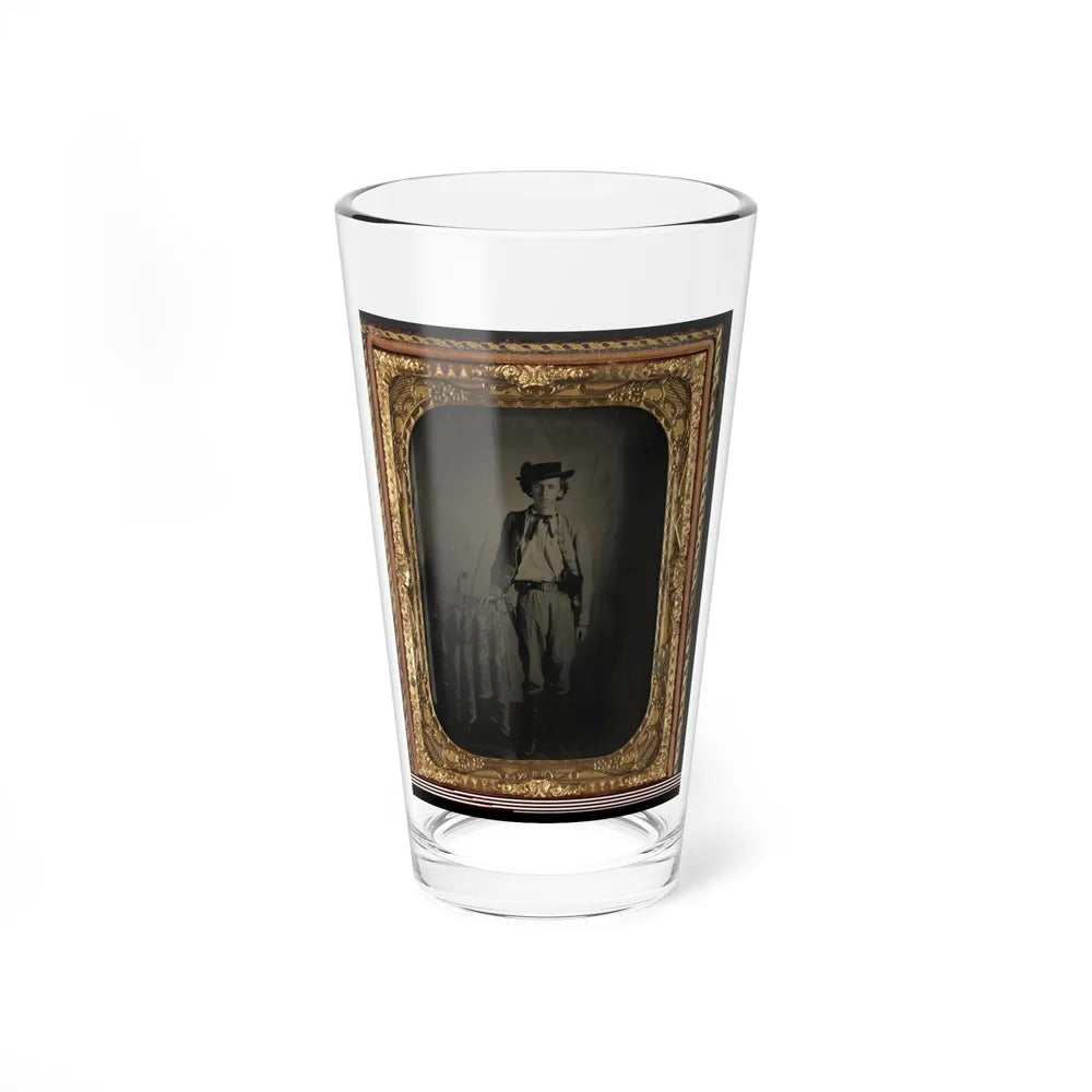 Private Lucien Love Of Co. D, 43rd Virginia Cavalry Battalion, In Uniform With Sword (U.S. Civil War) Pint Glass 16oz-16oz-Go Mug Yourself