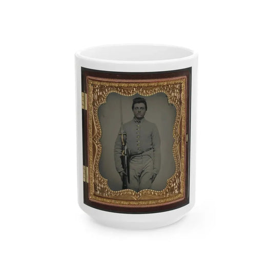 Private Parris P. Casey Of Company I,  Cherokee Rangers,  19th Alabama Infantry Regiment, With Bayoneted Musket (U.S. Civil War) White Coffee Mug 15oz - Go Mug Yourself