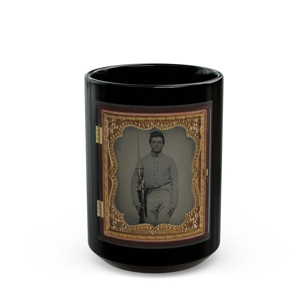 Private Parris P. Casey Of Company I, Cherokee Rangers, 19th Alabama Infantry Regiment, With Bayoneted Musket (U.S. Civil War) Black Coffee Mug-15oz-Go Mug Yourself