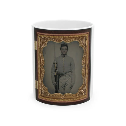 Private Parris P. Casey Of Company I, Cherokee Rangers, 19th Alabama Infantry Regiment, With Bayoneted Musket (U.S. Civil War) White Coffee Mug-11oz-Go Mug Yourself