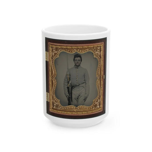 Private Parris P. Casey Of Company I, Cherokee Rangers, 19th Alabama Infantry Regiment, With Bayoneted Musket (U.S. Civil War) White Coffee Mug-15oz-Go Mug Yourself