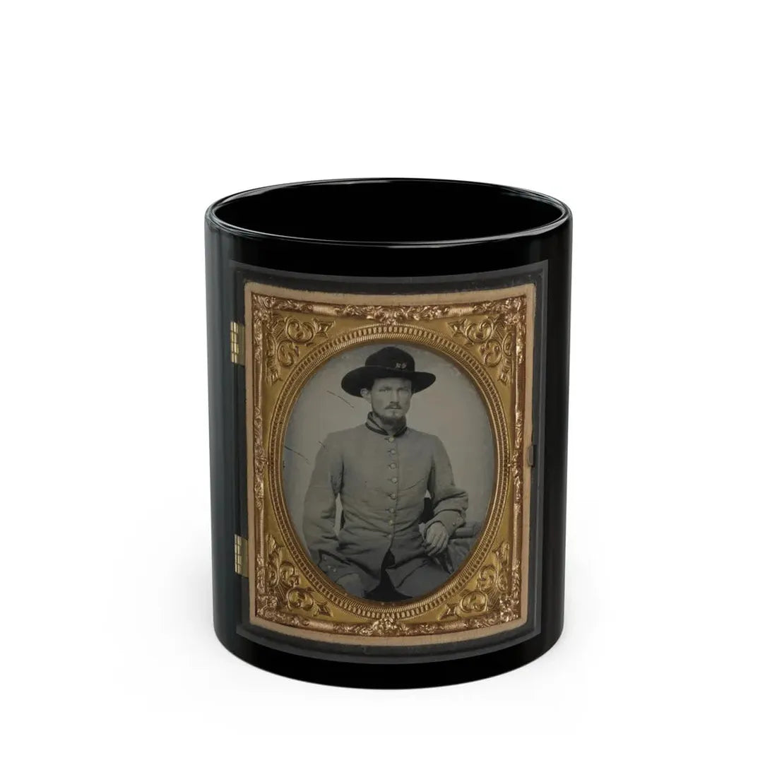 Private Peter H. Bird Of Co. D, 2nd Virginia Cavalry Regiment, In Uniform (U.S. Civil War) Black Coffee Mug 11oz - Go Mug Yourself
