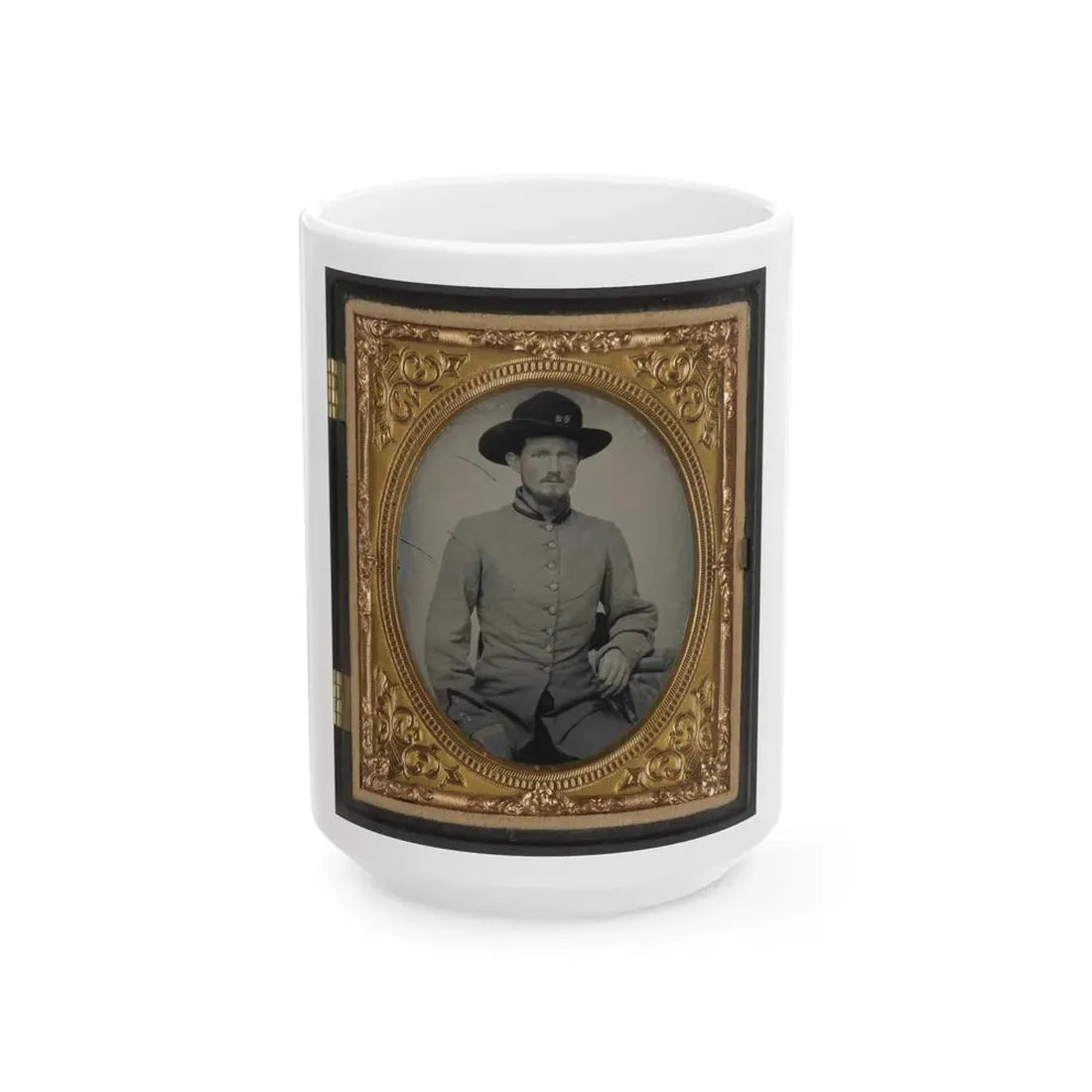 Private Peter H. Bird Of Co. D, 2nd Virginia Cavalry Regiment, In Uniform (U.S. Civil War) White Coffee Mug 15oz - Go Mug Yourself