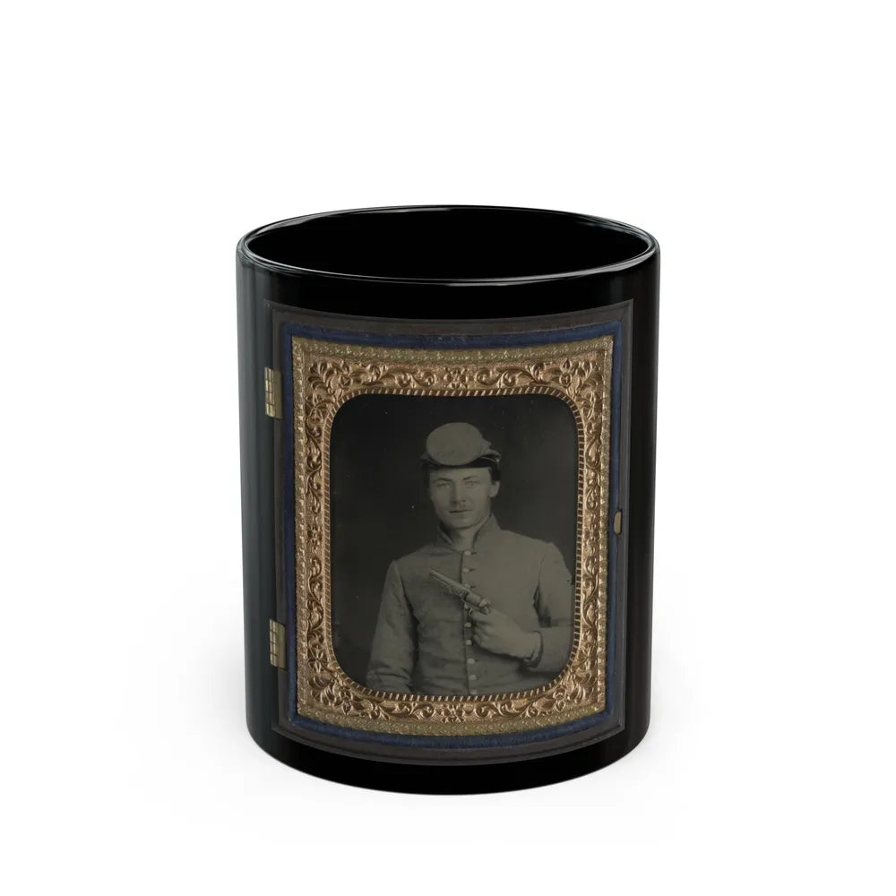 Private Peter Jones Of 12th Virginia Infantry Regiment, With Pistol (U.S. Civil War) Black Coffee Mug-11oz-Go Mug Yourself