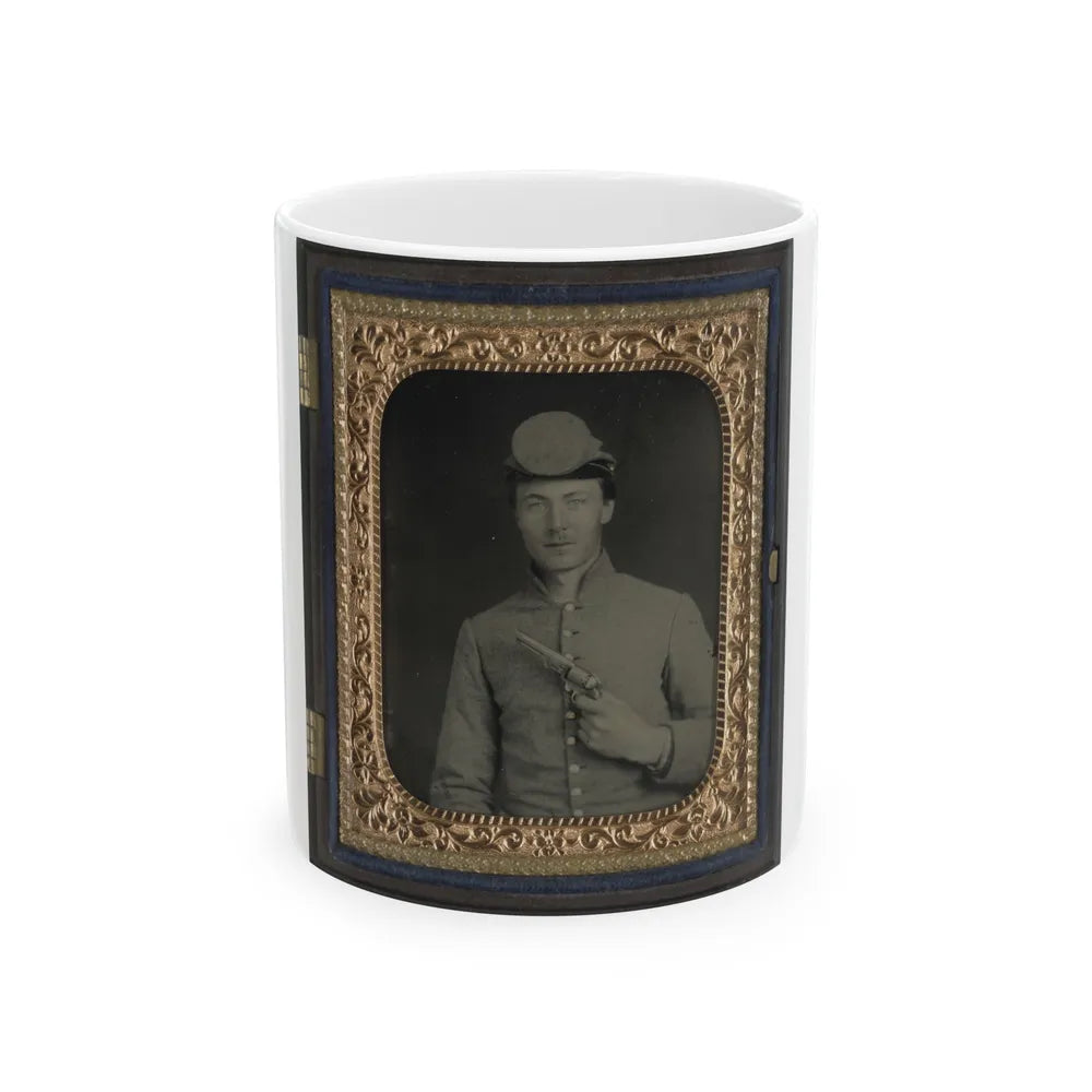 Private Peter Jones Of 12th Virginia Infantry Regiment, With Pistol (U.S. Civil War) White Coffee Mug-11oz-Go Mug Yourself