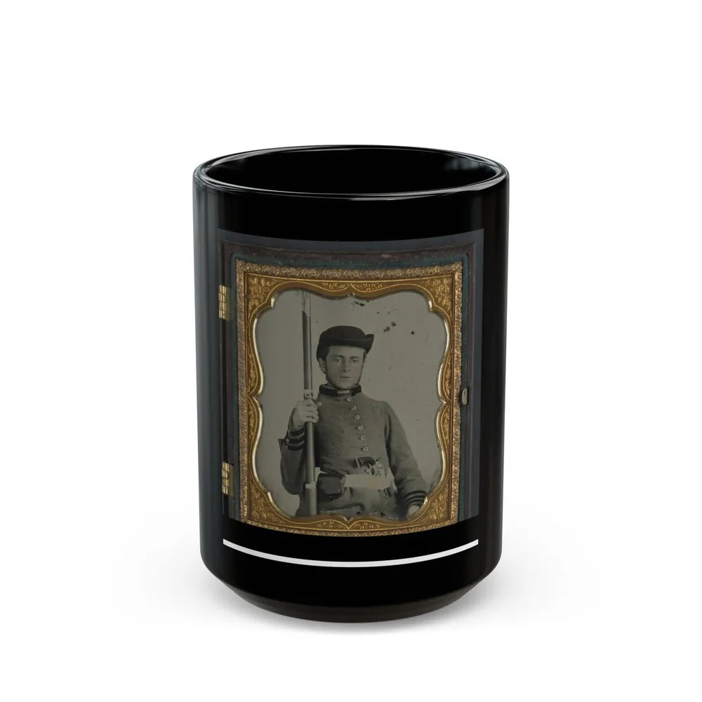 Private Peter Lauck Kurtz Of Company A, 5th Virginia Infantry Regiment, In Uniform With Musket And Revolver (U.S. Civil War) Black Coffee Mug-15oz-Go Mug Yourself