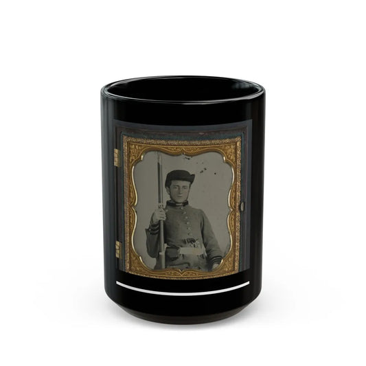 Private Peter Lauck Kurtz Of Company A, 5th Virginia Infantry Regiment, In Uniform With Musket And Revolver (U.S. Civil War) Black Coffee Mug-15oz-Go Mug Yourself