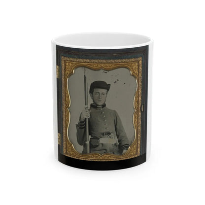 Private Peter Lauck Kurtz Of Company A, 5th Virginia Infantry Regiment, In Uniform With Musket And Revolver (U.S. Civil War) White Coffee Mug-11oz-Go Mug Yourself