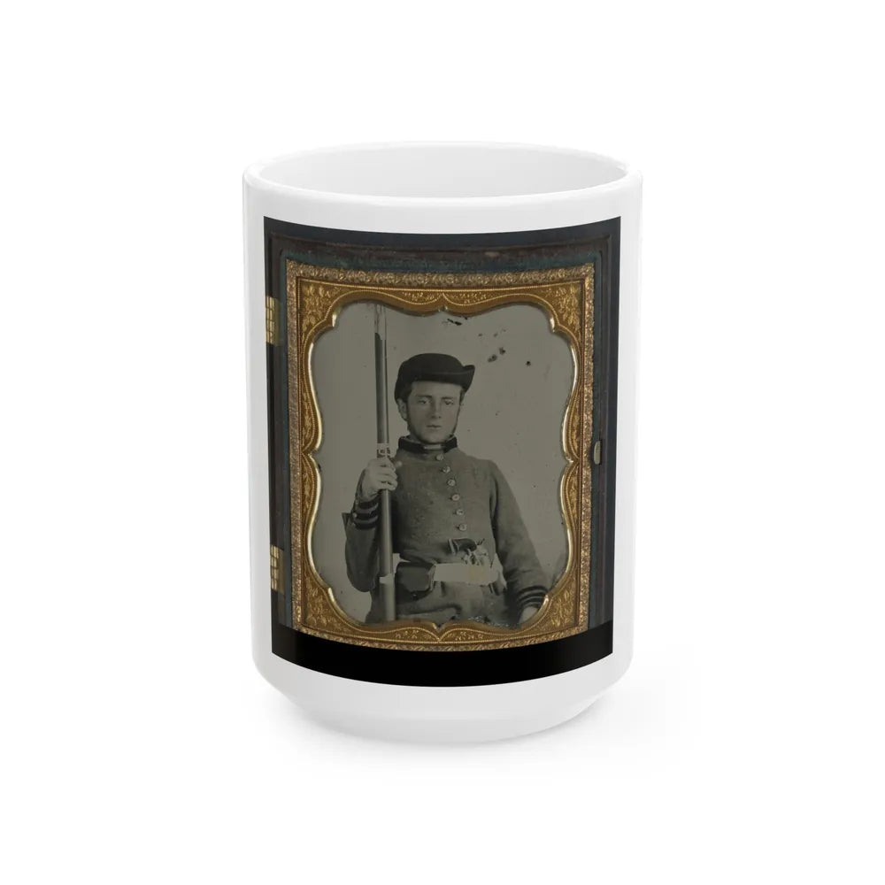 Private Peter Lauck Kurtz Of Company A, 5th Virginia Infantry Regiment, In Uniform With Musket And Revolver (U.S. Civil War) White Coffee Mug-15oz-Go Mug Yourself