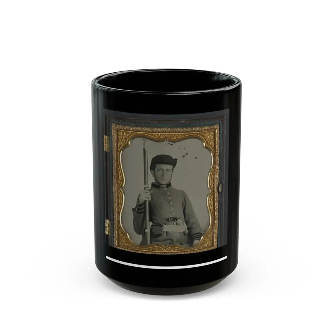 Private Peter Lauck Kurtz Of Company A, 5th Virginia Infantry Regiment, In Uniform With Musket And Revolver (U.S. Civil War) Black Coffee Mug 15oz - Go Mug Yourself