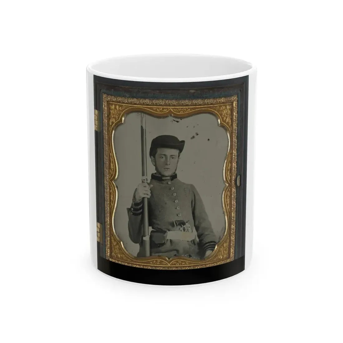 Private Peter Lauck Kurtz Of Company A, 5th Virginia Infantry Regiment, In Uniform With Musket And Revolver (U.S. Civil War) White Coffee Mug 11oz - Go Mug Yourself
