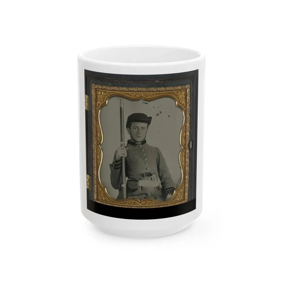 Private Peter Lauck Kurtz Of Company A, 5th Virginia Infantry Regiment, In Uniform With Musket And Revolver (U.S. Civil War) White Coffee Mug 15oz - Go Mug Yourself
