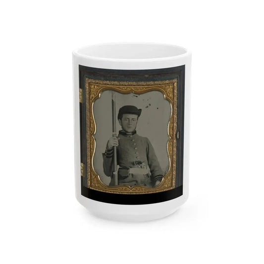 Private Peter Lauck Kurtz Of Company A, 5th Virginia Infantry Regiment, In Uniform With Musket And Revolver (U.S. Civil War) White Coffee Mug 15oz - Go Mug Yourself