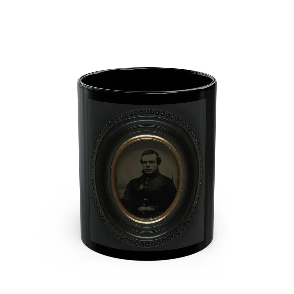 Private Roscoe G. Davenport Of Company H, 21st Maine Infantry In Front Of Painted Backdrop Showing Rugged Coast (U.S. Civil War) Black Coffee Mug-11oz-Go Mug Yourself