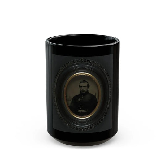 Private Roscoe G. Davenport Of Company H, 21st Maine Infantry In Front Of Painted Backdrop Showing Rugged Coast (U.S. Civil War) Black Coffee Mug-15oz-Go Mug Yourself