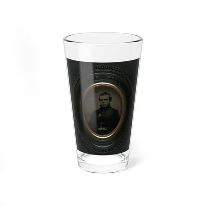 Private Roscoe G. Davenport Of Company H, 21st Maine Infantry In Front Of Painted Backdrop Showing Rugged Coast (U.S. Civil War) Pint Glass 16oz-16oz-Go Mug Yourself