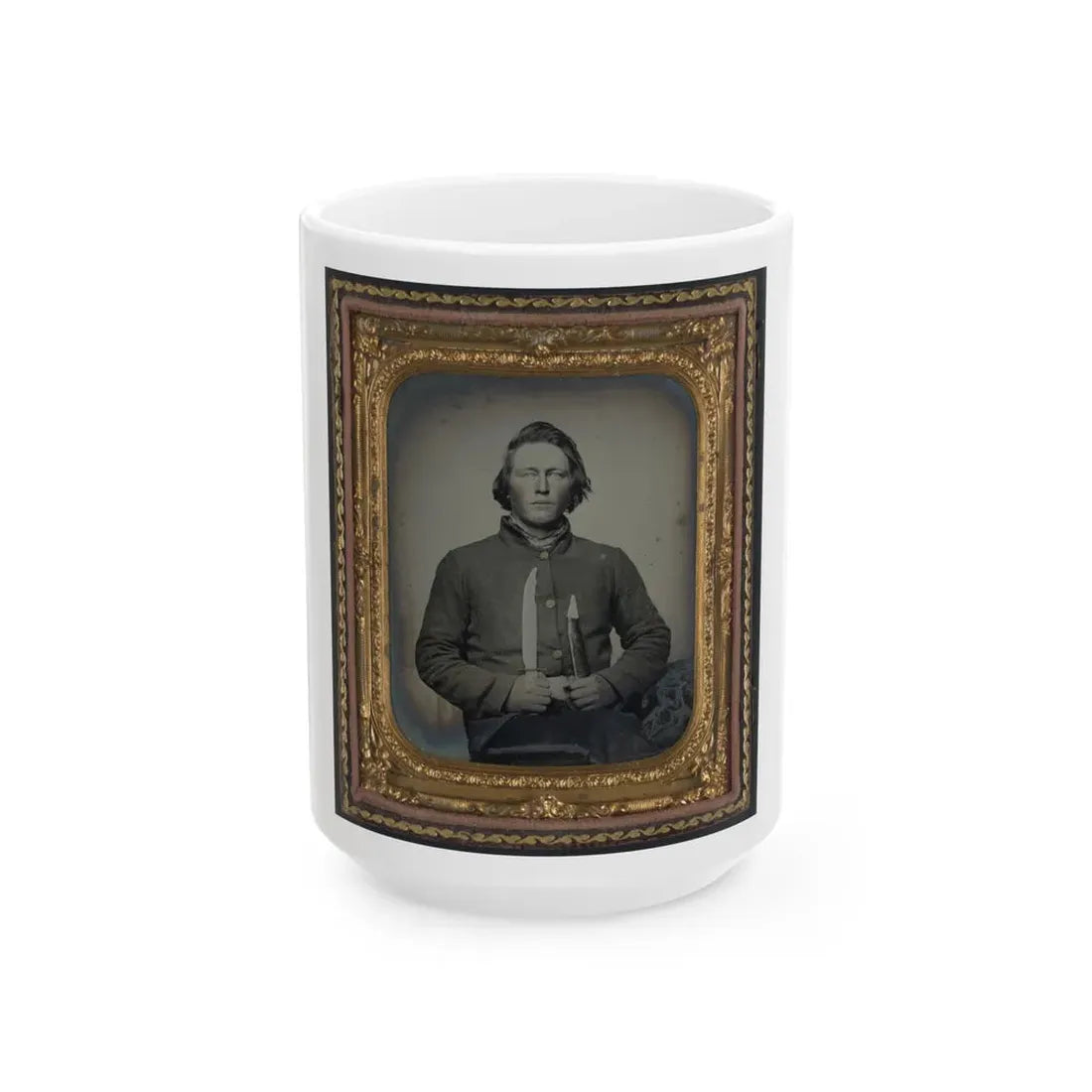 Private Samuel H. Wilhelm Of I Company, 4th Virginia Infantry Regiment With Knife (U.S. Civil War) White Coffee Mug 15oz - Go Mug Yourself