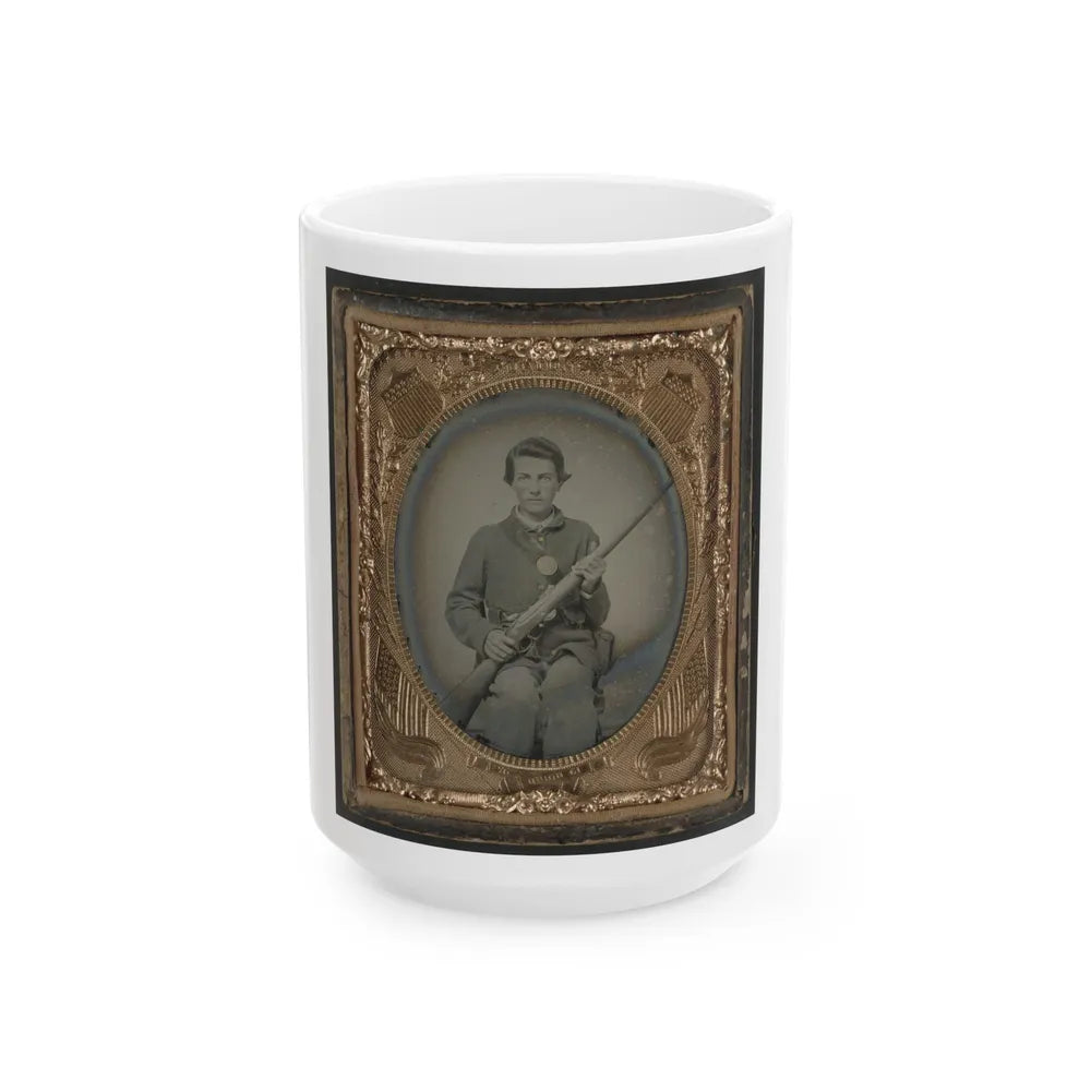 Private Samuel Wires Of Company K, 137th Indiana Infantry Regiment, With Musket (U.S. Civil War) White Coffee Mug-15oz-Go Mug Yourself