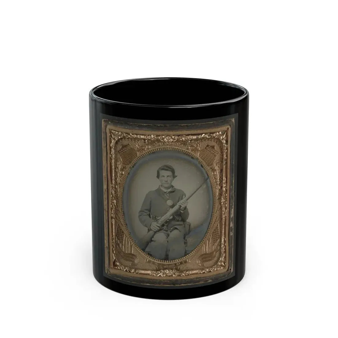 Private Samuel Wires Of Company K, 137th Indiana Infantry Regiment, With Musket (U.S. Civil War) Black Coffee Mug 11oz - Go Mug Yourself