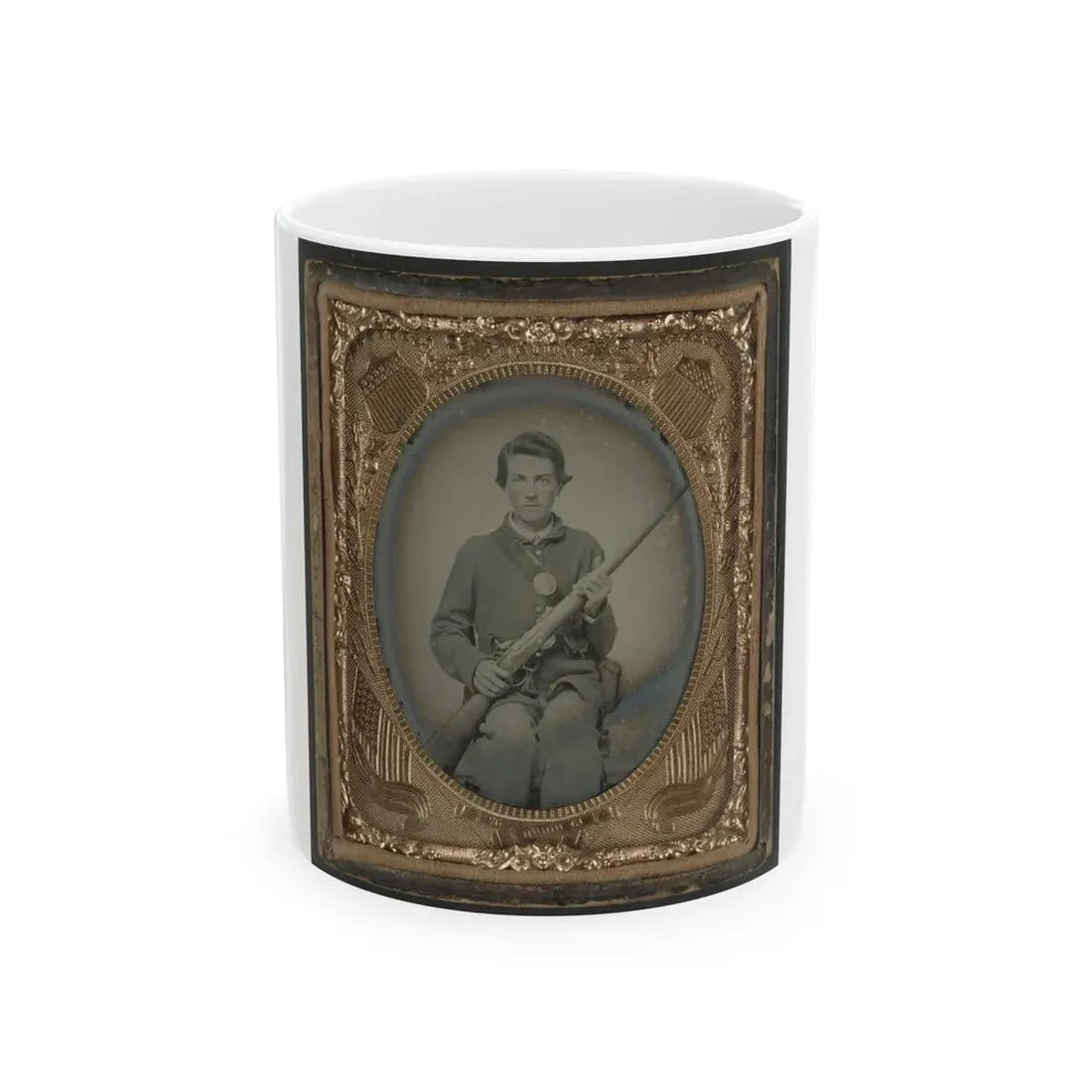 Private Samuel Wires Of Company K, 137th Indiana Infantry Regiment, With Musket (U.S. Civil War) White Coffee Mug 11oz - Go Mug Yourself