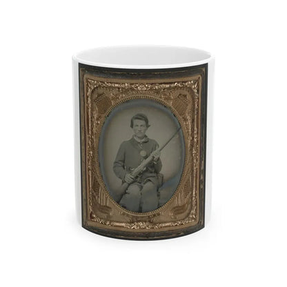 Private Samuel Wires Of Company K, 137th Indiana Infantry Regiment, With Musket (U.S. Civil War) White Coffee Mug 11oz - Go Mug Yourself